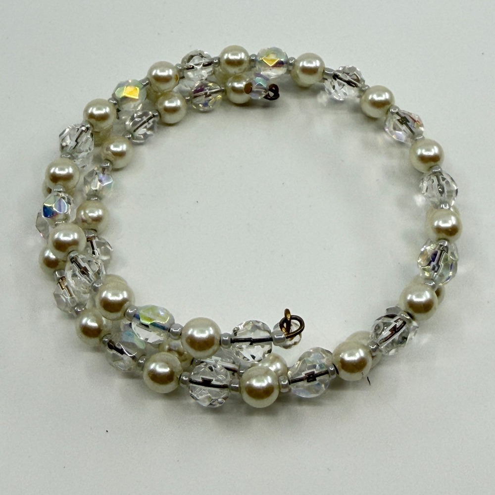 Faux Pearl & Crystal Wrap Bracelet - Stackable Boho Chic - Picture 8 of 13